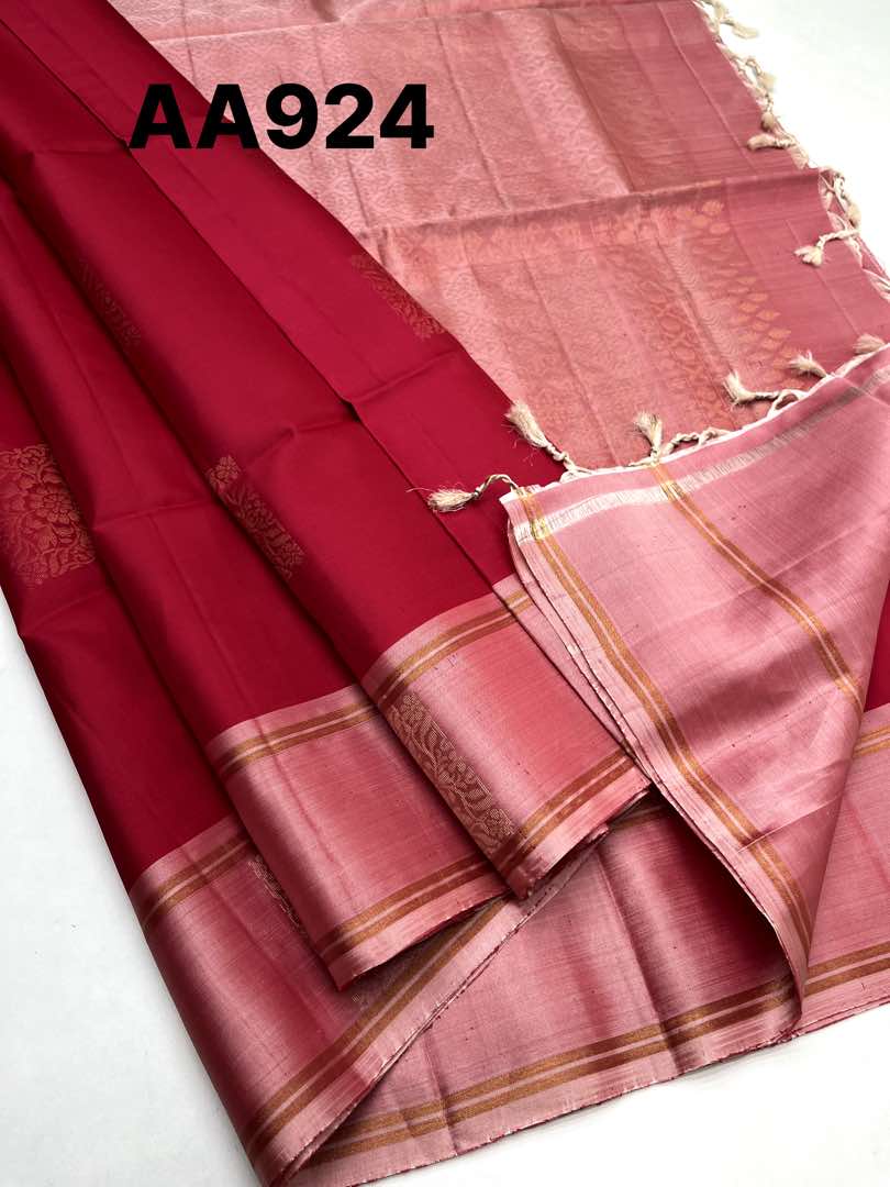 Beautiful Handloom Soft Silk Bhutta saree in Pink with Grey