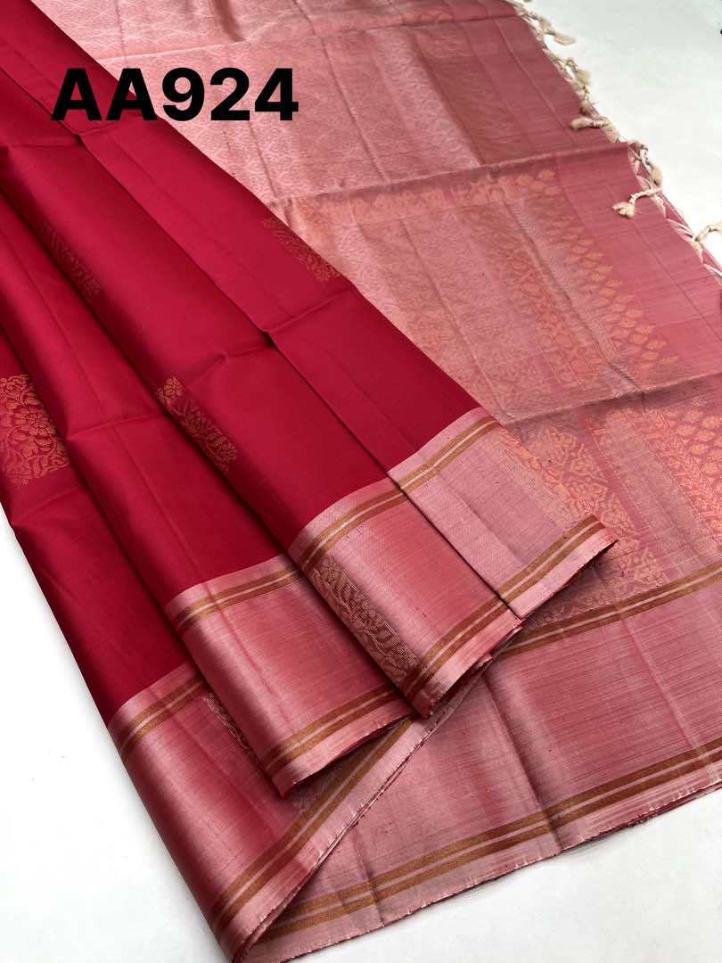 Beautiful Handloom Soft Silk Bhutta saree in Pink with Grey