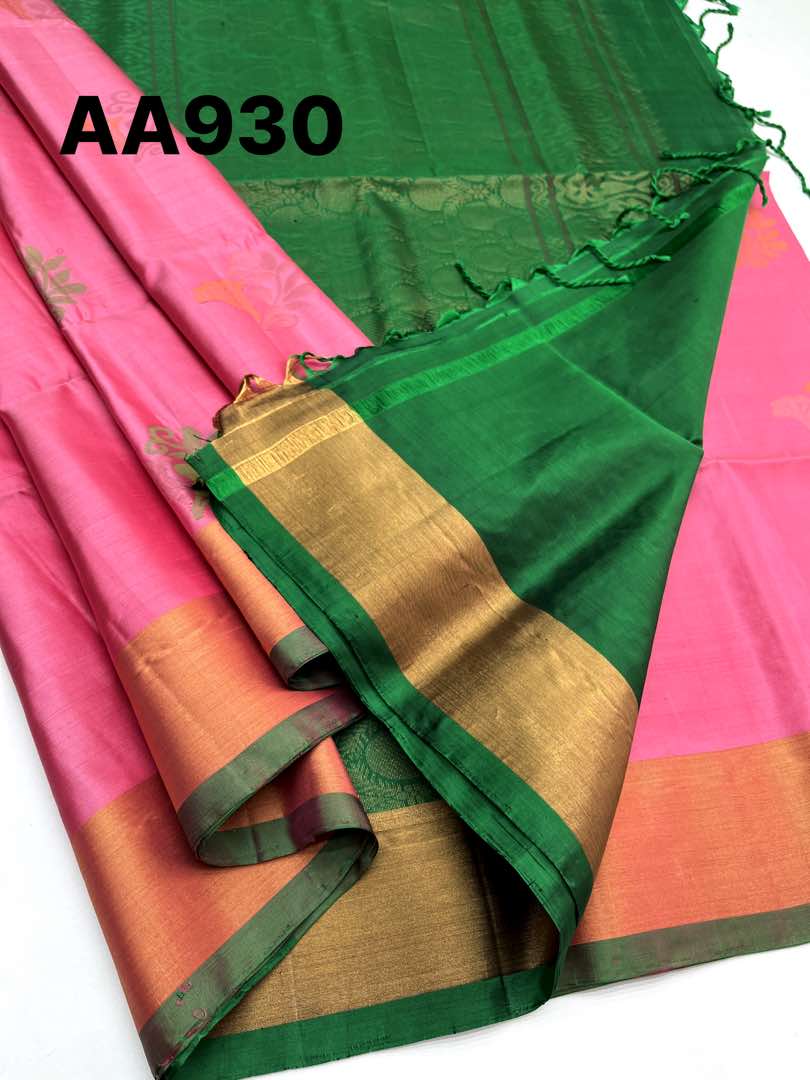 Beautiful Handloom Soft Silk Bhutta saree in Baby Pink with Green