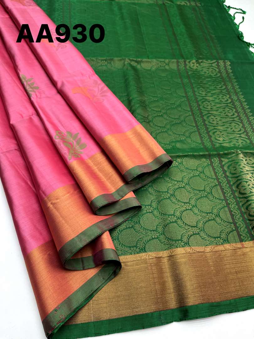 Beautiful Handloom Soft Silk Bhutta saree in Baby Pink with Green