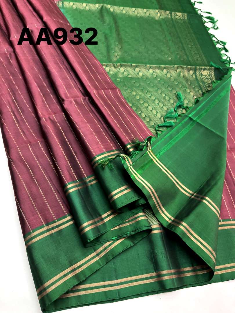 Beautiful Handloom Soft Silk Bhutta saree in Jamun color with Green