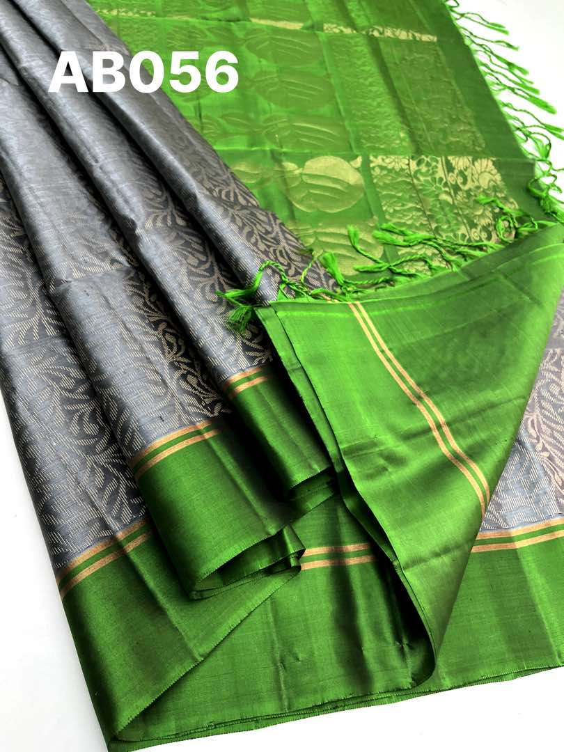 Beautiful Handloom Soft Silk Bridal saree in Metal Grey with Green