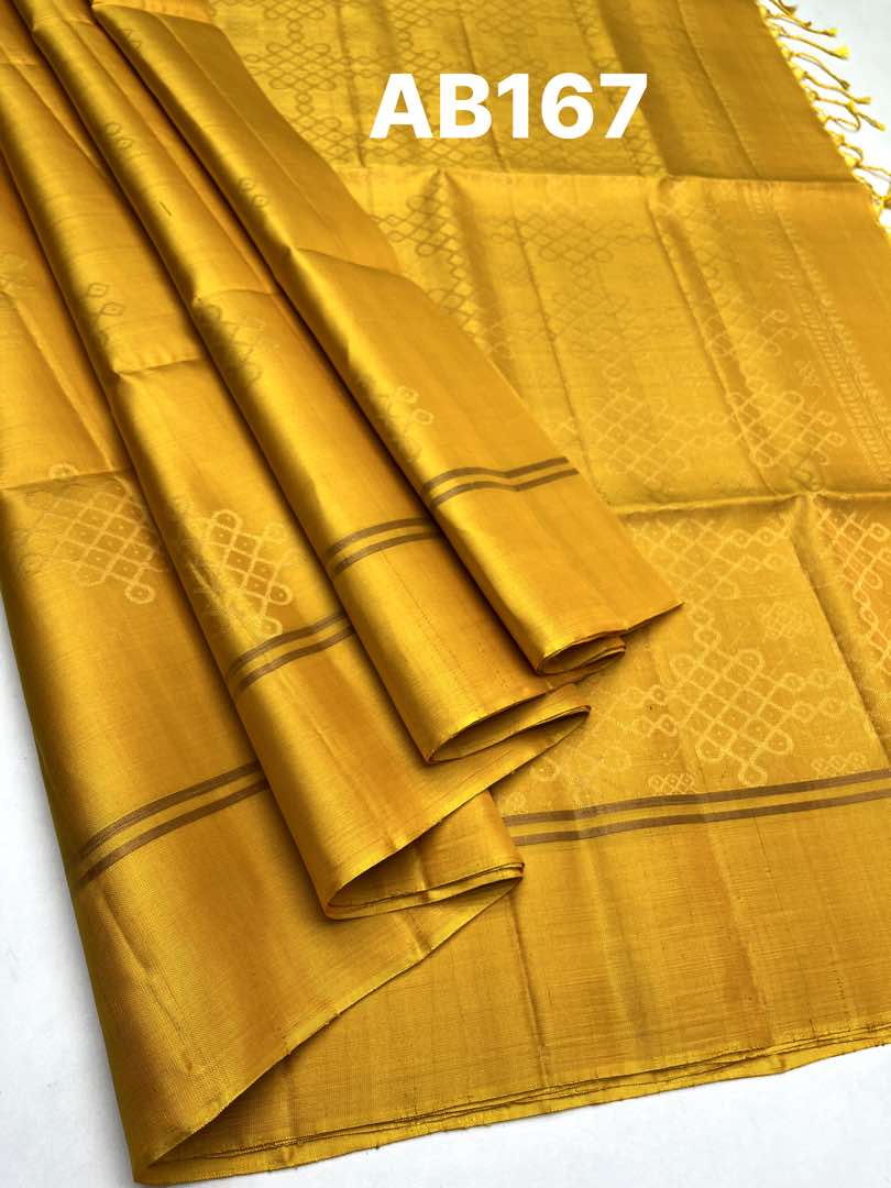 Beautifull Handloom Soft Silk Kolam saree in Yellow