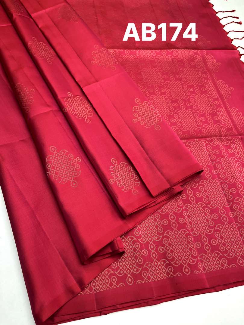 Beautifull Handloom Soft Silk Kolam saree in Ruby Pink