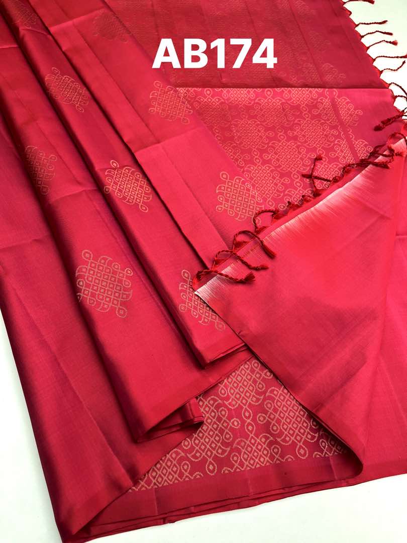 Beautifull Handloom Soft Silk Kolam saree in Ruby Pink