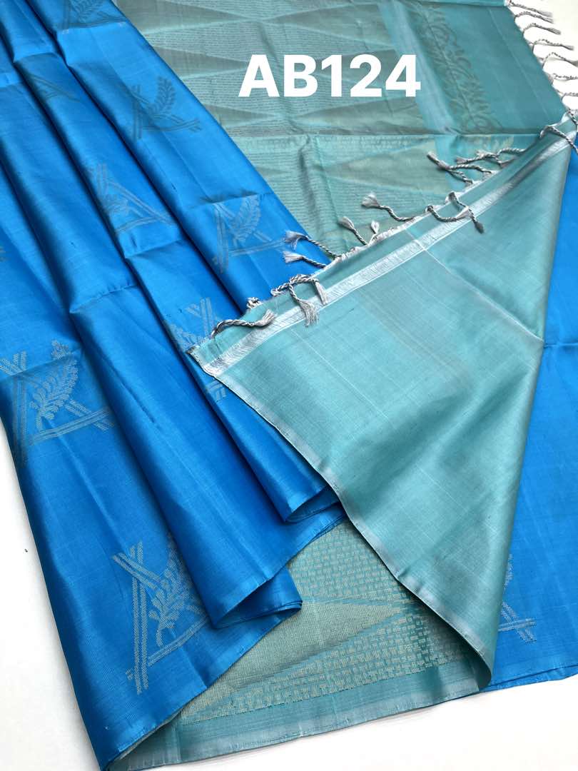 Beautifull Handloom Soft Silk Bhutta saree in Sea Blue with Light Blue