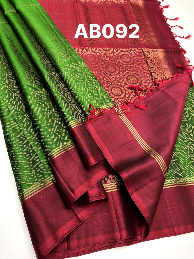 Beautiful Handloom Soft Silk Bridal saree in Green with Marroon