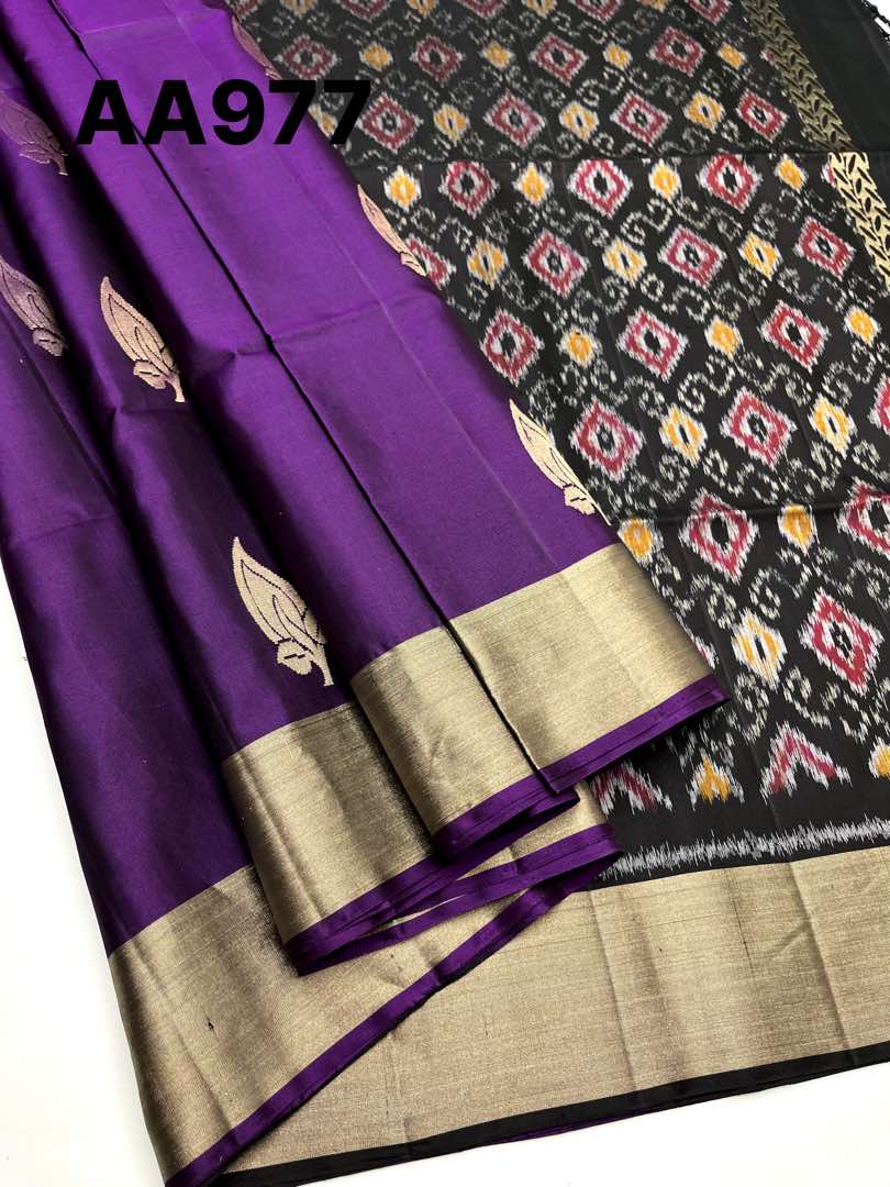 Beautiful Handloom Soft Silk Bhutta saree in Purple with Black