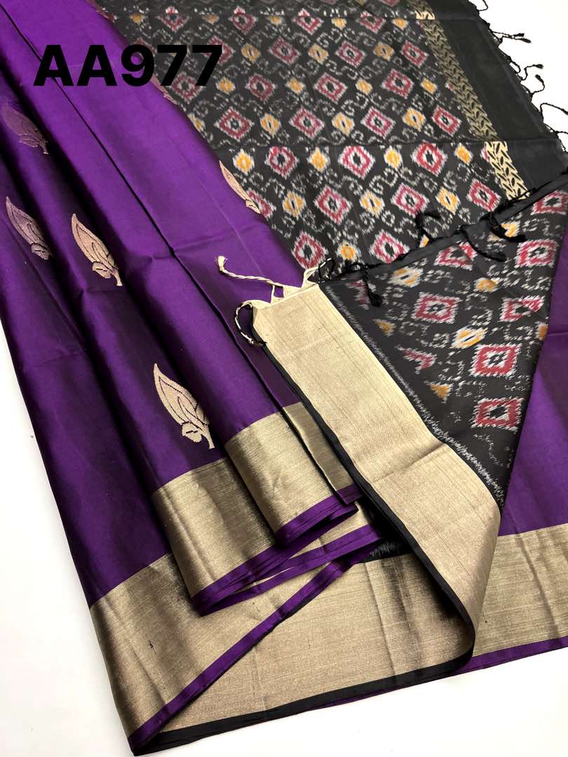 Beautiful Handloom Soft Silk Bhutta saree in Purple with Black