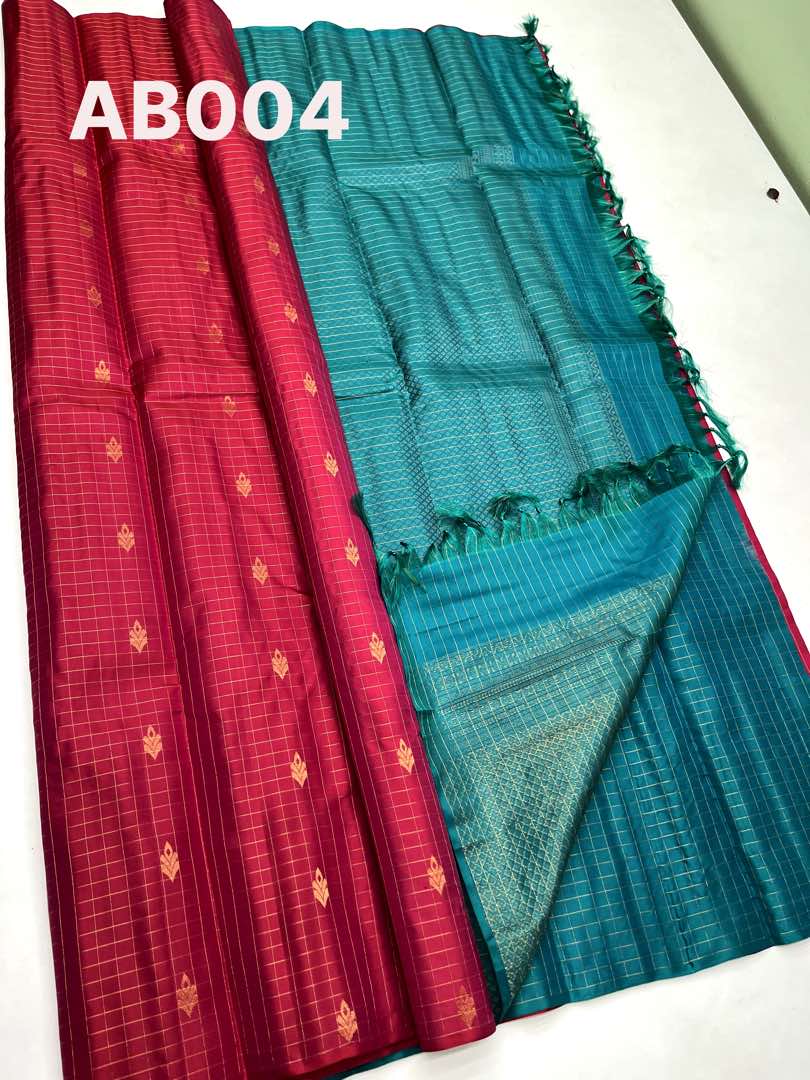 Beautiful Handloom Soft Silk Checked Design saree in Pink with Sea Green