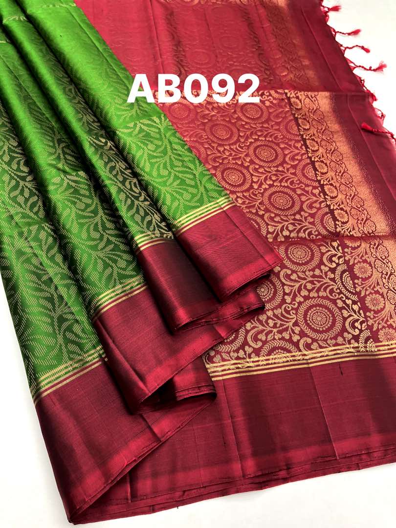 Beautiful Handloom Soft Silk Bridal saree in Green with Marroon