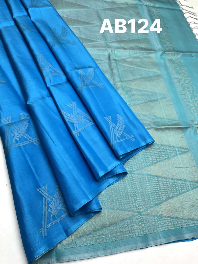 Beautifull Handloom Soft Silk Bhutta saree in Sea Blue with Light Blue