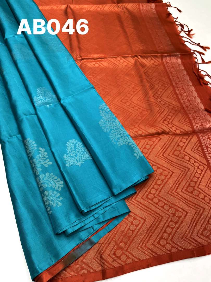 Beautiful Handloom Soft Silk Bhutta saree in Teal Blue with Red Color