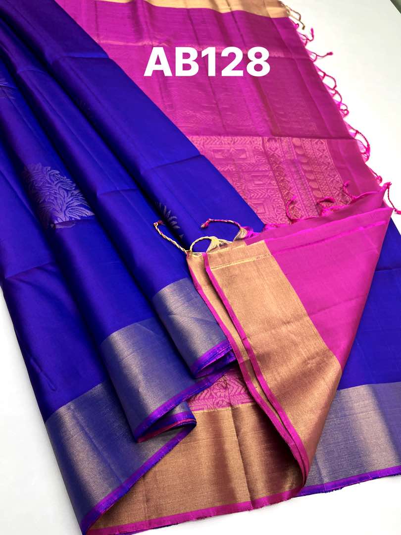 Beautifull Handloom Soft Silk Bhutta saree in Peacock Blue with Pink