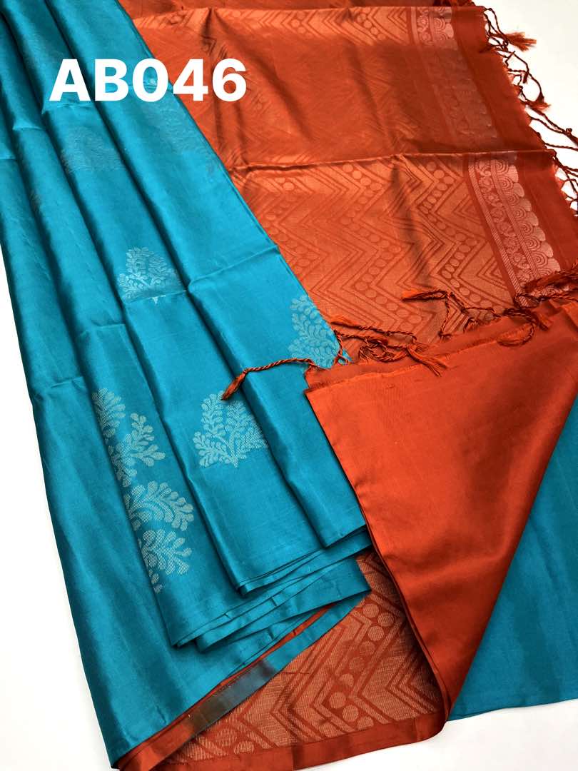 Beautiful Handloom Soft Silk Bhutta saree in Teal Blue with Red Color