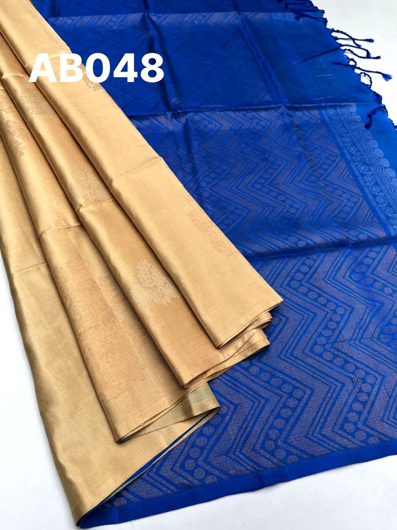 Beautiful Handloom Soft Silk Bhutta saree in Sandal with Blue Color