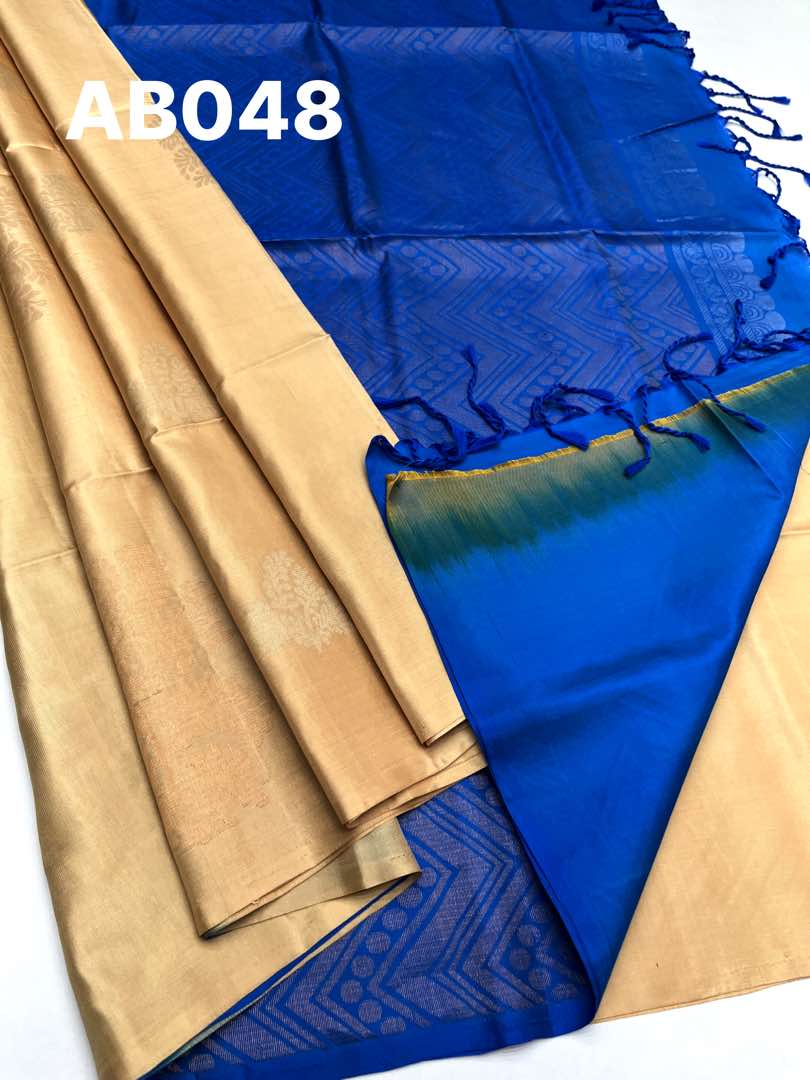 Beautiful Handloom Soft Silk Bhutta saree in Sandal with Blue Color