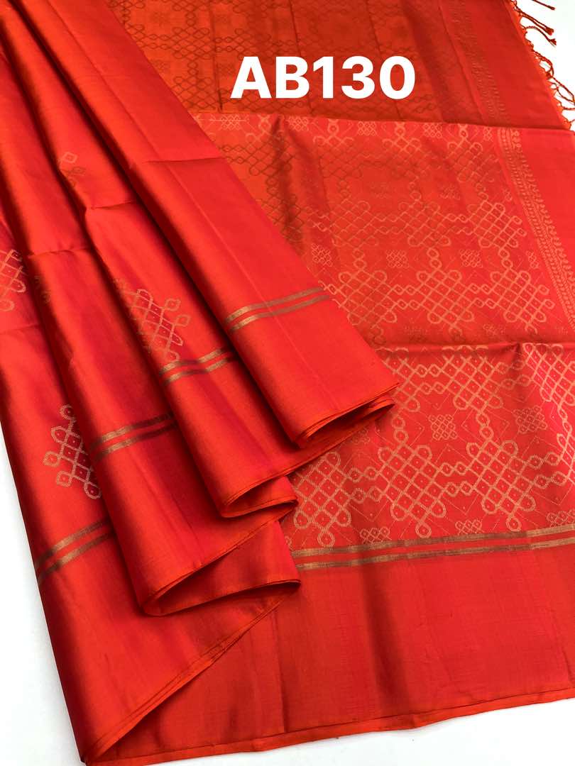 Beautifull Handloom Soft Silk Kolam saree in Pinkish Orange