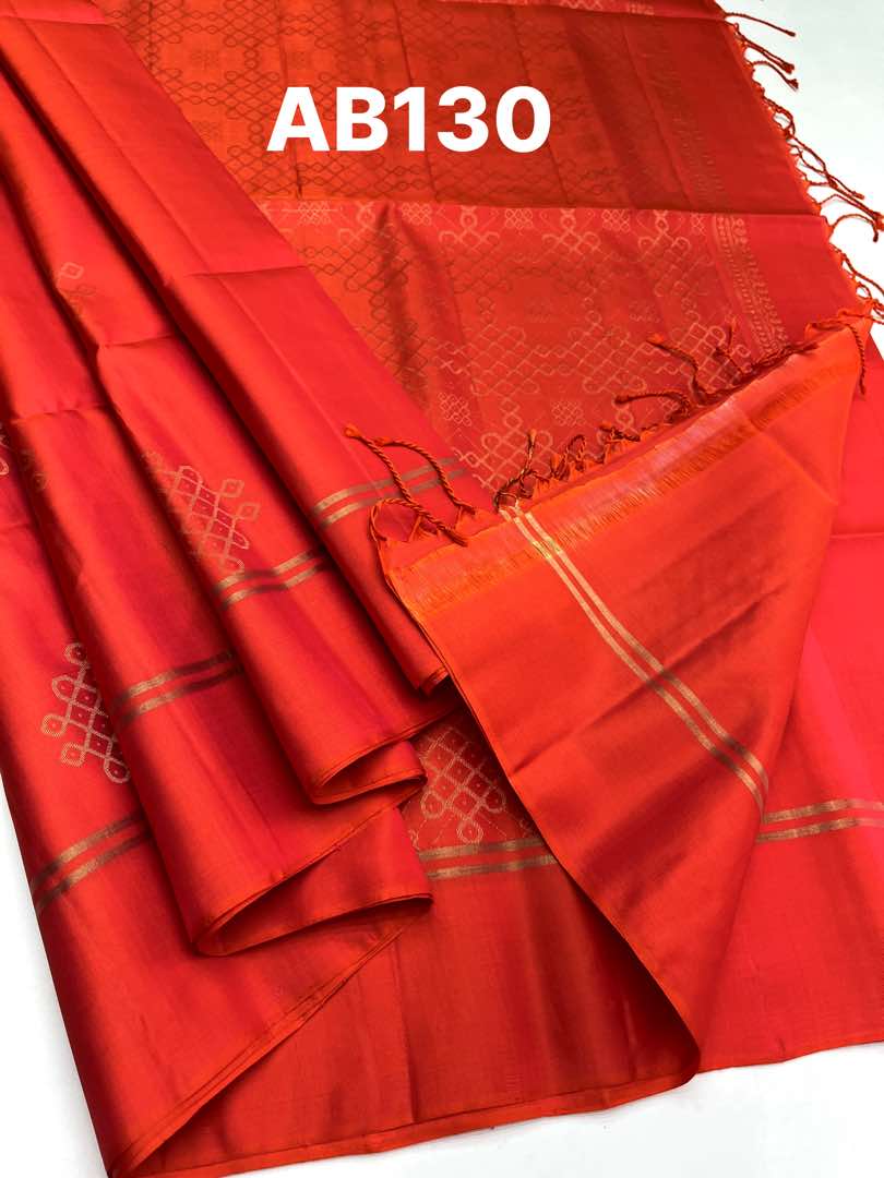 Beautifull Handloom Soft Silk Kolam saree in Pinkish Orange