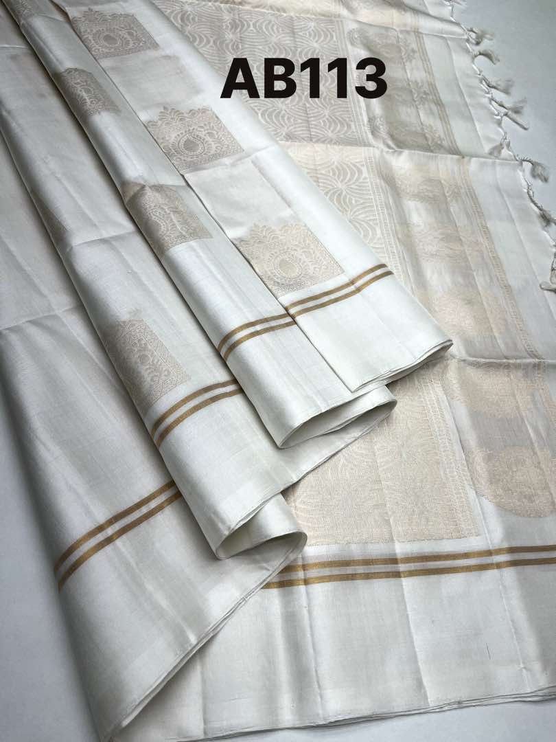 Beautiful Handloom Soft Silk Bhutta saree in Half White