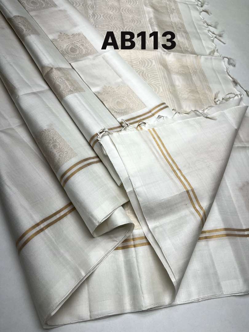 Beautiful Handloom Soft Silk Bhutta saree in Half White