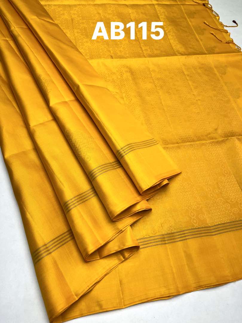 Beautiful Handloom Soft Silk Kolam saree in Yellow