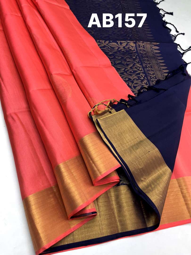 Beautifull Handloom Soft Silk Bhutta saree in Candy Pink with Royal Blue Color