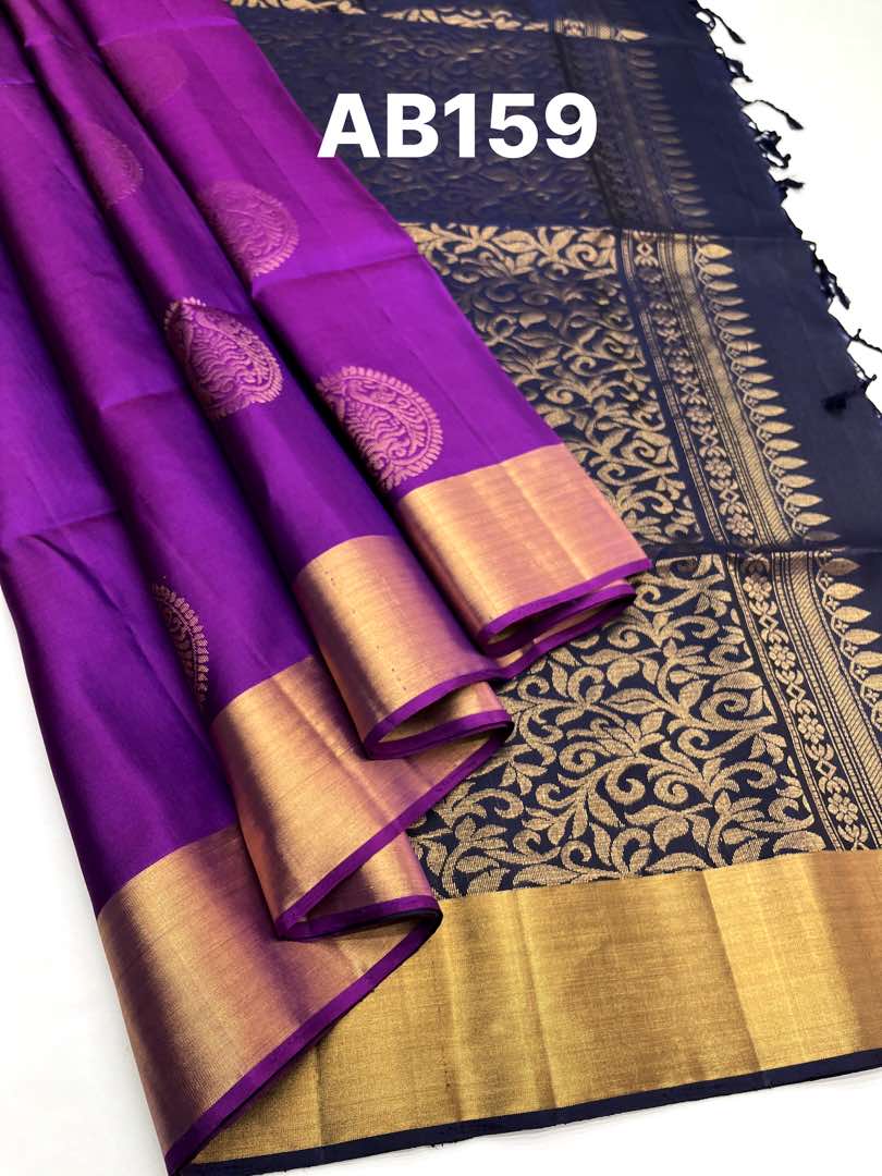 Beautifull Handloom Soft Silk Bhutta saree in Purple with Royal Blue Color