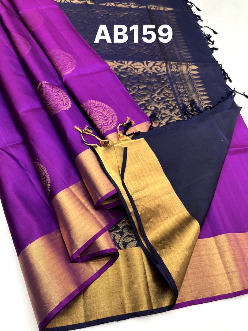 Beautifull Handloom Soft Silk Bhutta saree in Purple with Royal Blue Color