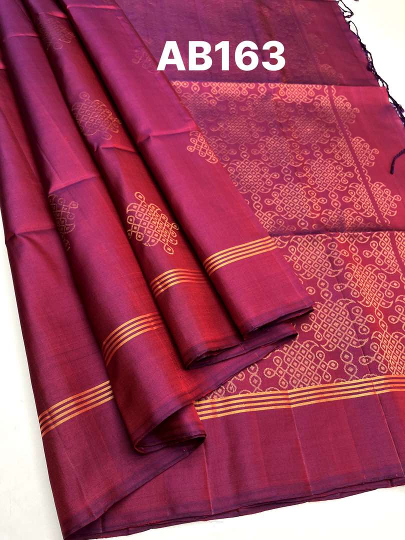 Beautifull Handloom Soft Silk Kolam saree in Reddish Purple