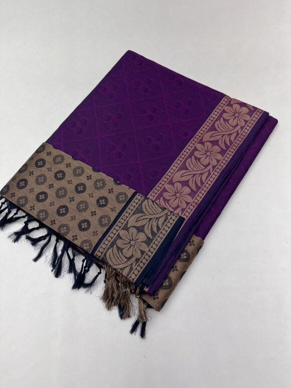 Pure cotton sarees with Empose design in Purple with jaquard blouse color