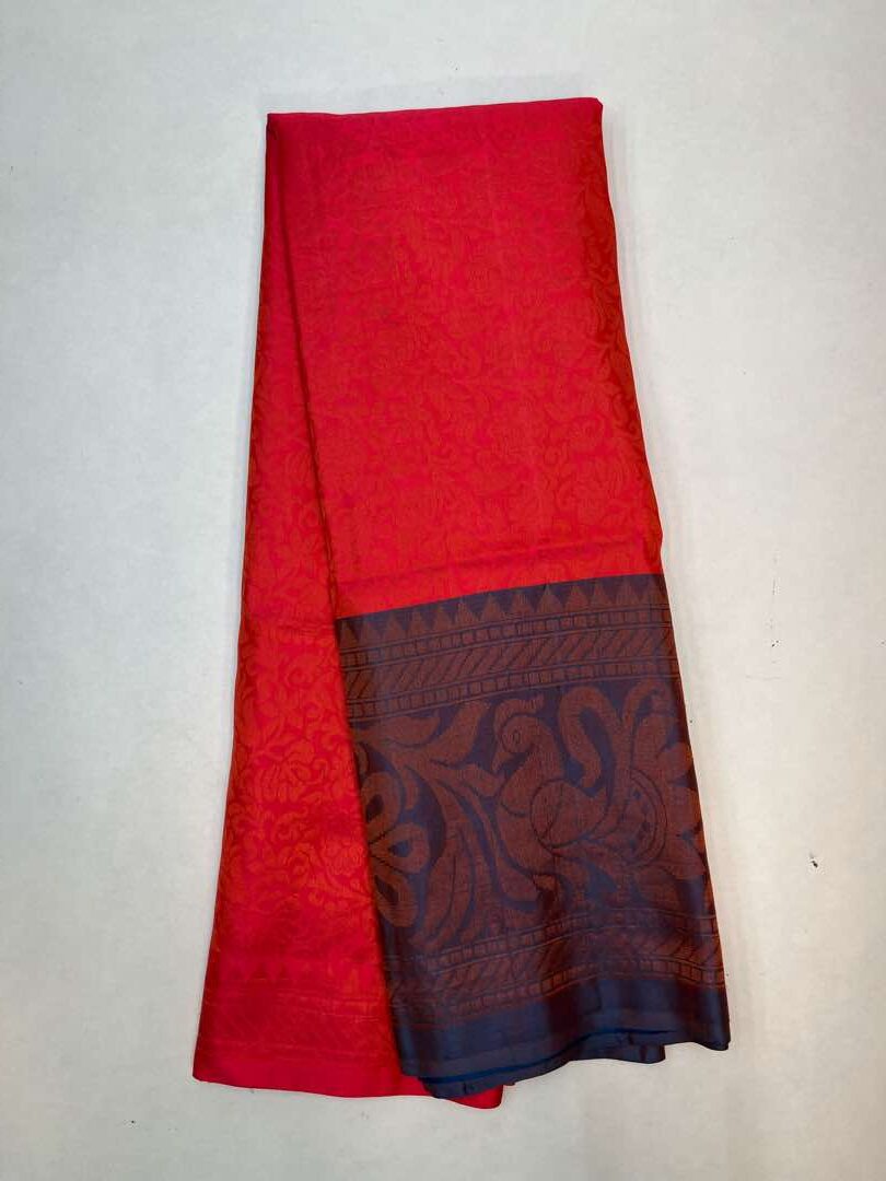 Beautiful Handloom Pure Soft Silk Bridal saree Orangish pink  with  Peacock Blue color