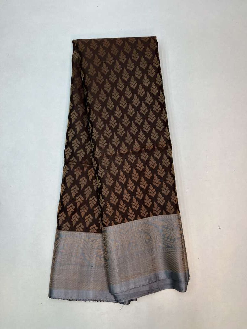 Beautiful Handloom Pure Soft Silk Bridal saree in Coffee Brown With Grey color