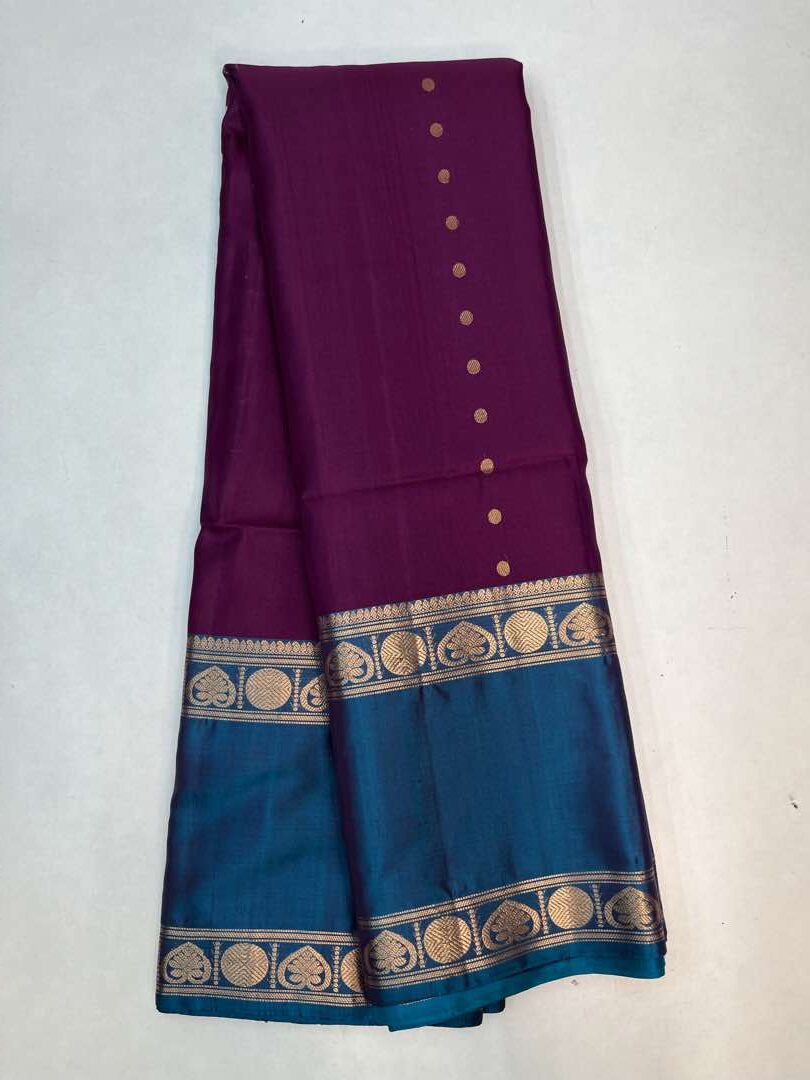 Beautiful Handloom Soft Silk Rettapett saree in  Purple with Peacock Blue