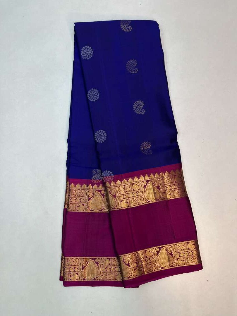 Beautiful Handloom Soft Silk Rettapett  saree in Blue with Pink