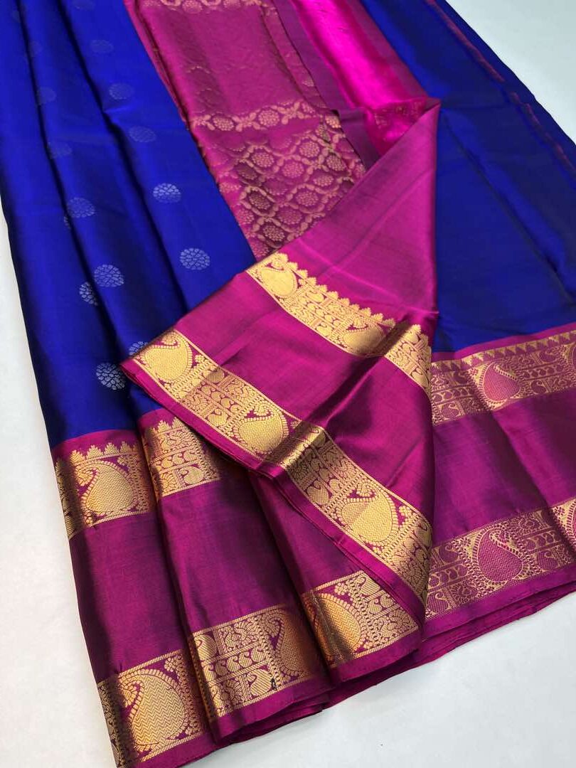 Beautiful Handloom Soft Silk Rettapett  saree in Blue with Pink