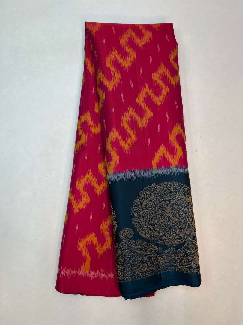 Beautiful Handloom Soft Silk Pochampally Design saree in Rani pink with Teal blue