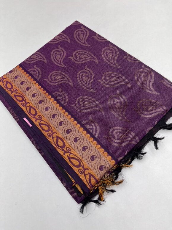 Pure cotton sarees with all over empose design in Purple color