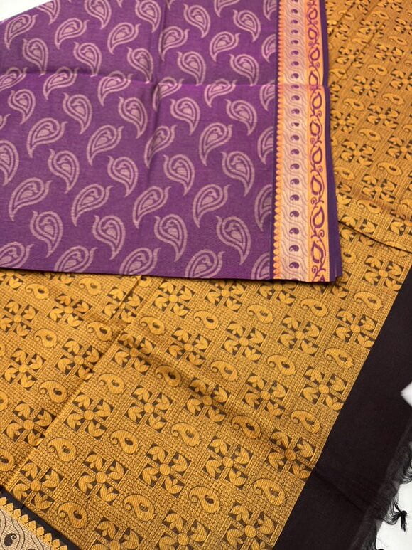 Pure cotton sarees with all over empose design in Purple color