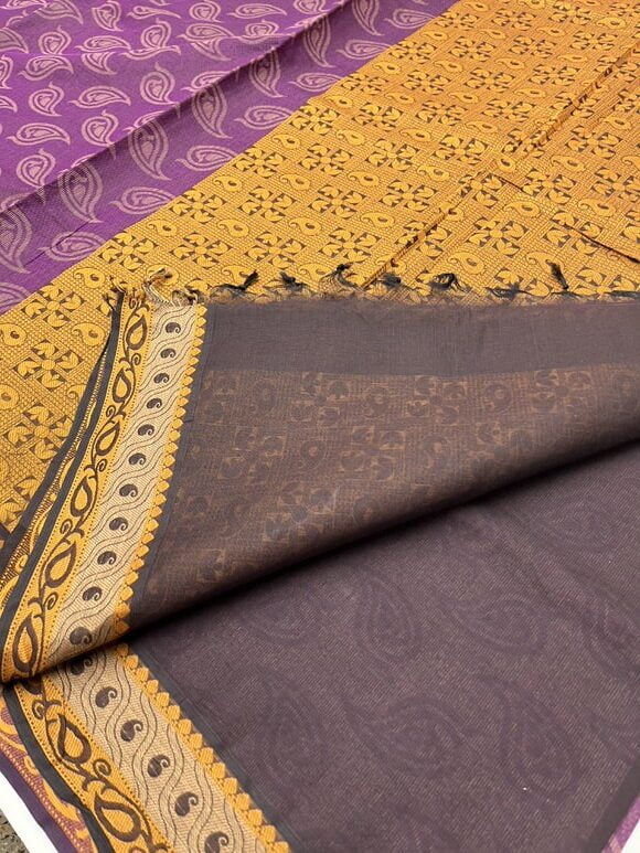 Pure cotton sarees with all over empose design in Purple color