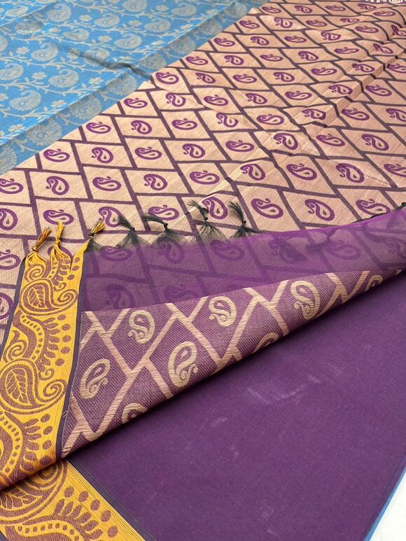 Pure cotton sarees with all over empose design in Blue  color