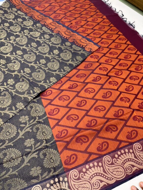 Pure cotton sarees with all over empose design in Black color