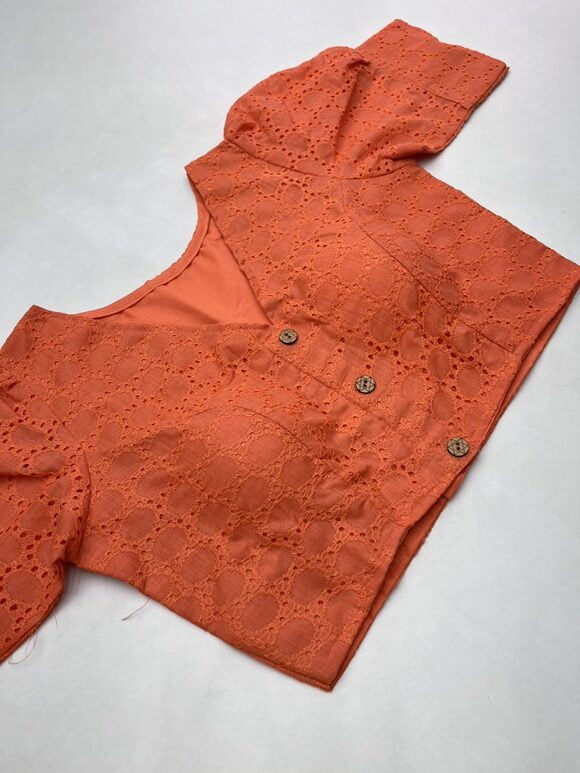 Readymade Hakoba blouse with puff sleeve in Orange color