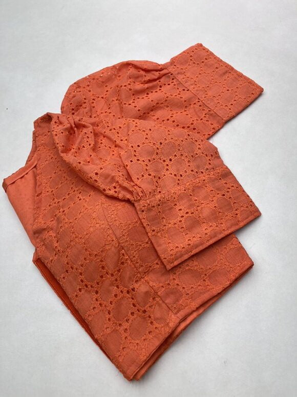 Readymade Hakoba blouse with puff sleeve in Orange color