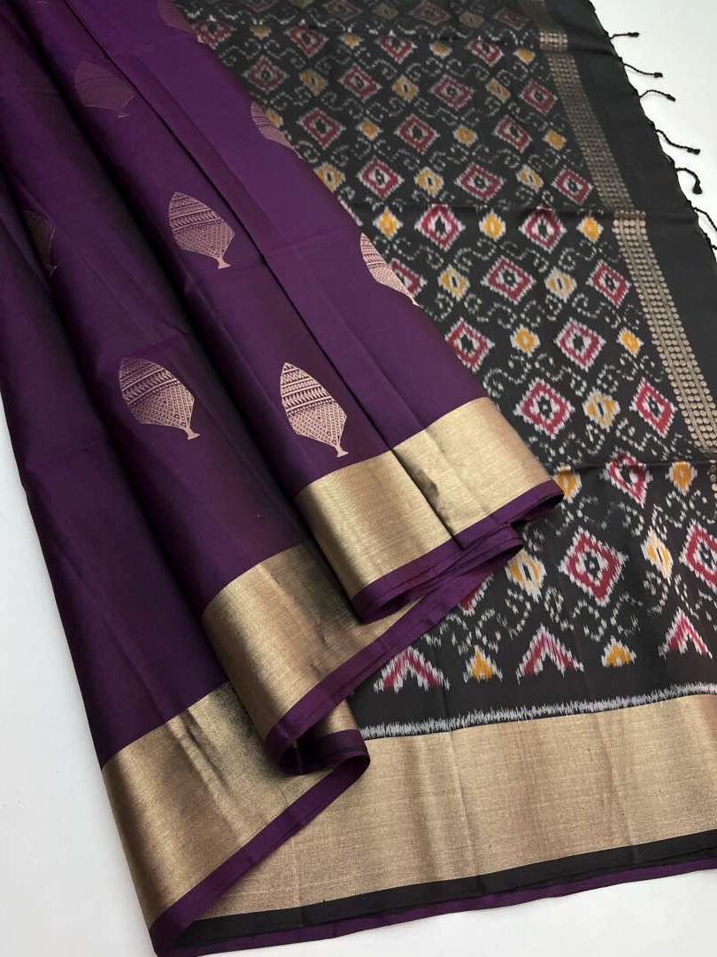 Beautiful Handloom Soft Silk Bhutta saree in Purple with Black