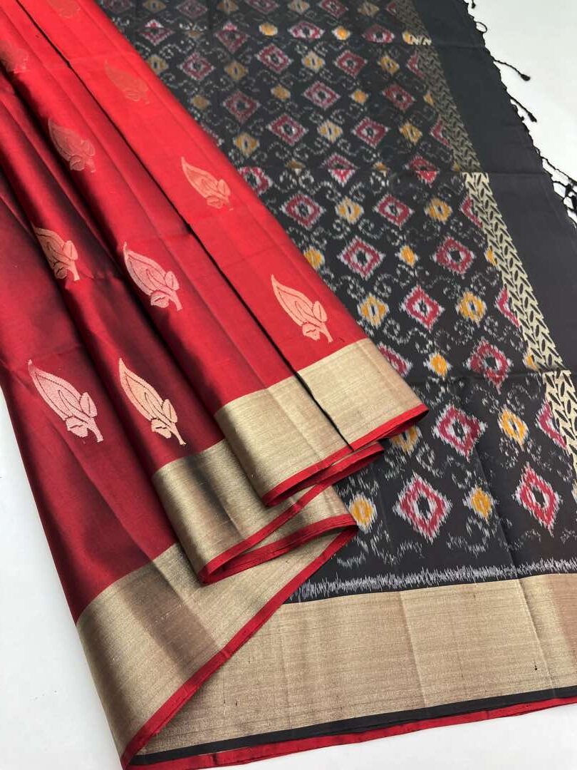 Beautiful Handloom Soft Silk Bhutta saree in Brick Brown with Black