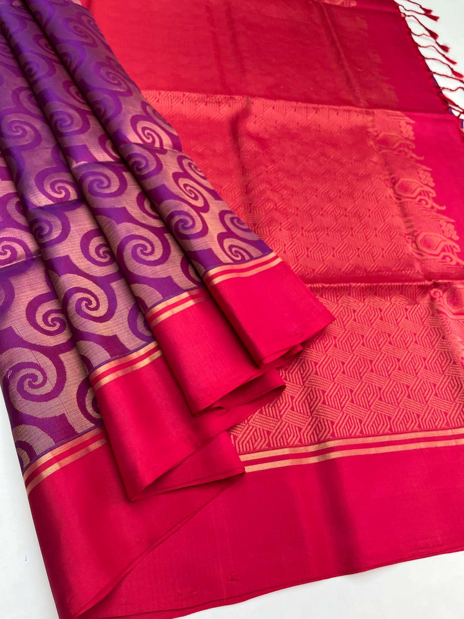 Purple with Red -  SOFT SILK SAREE