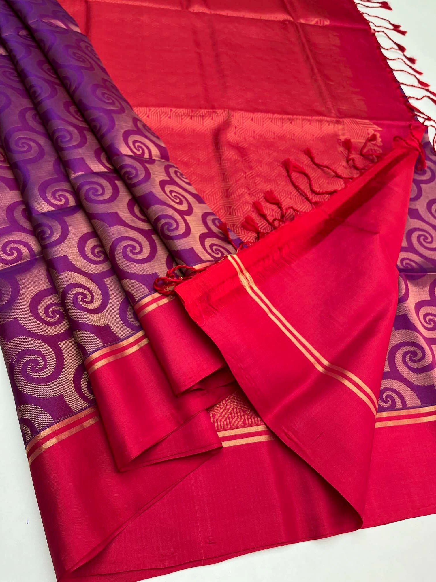 Purple with Red -  SOFT SILK SAREE