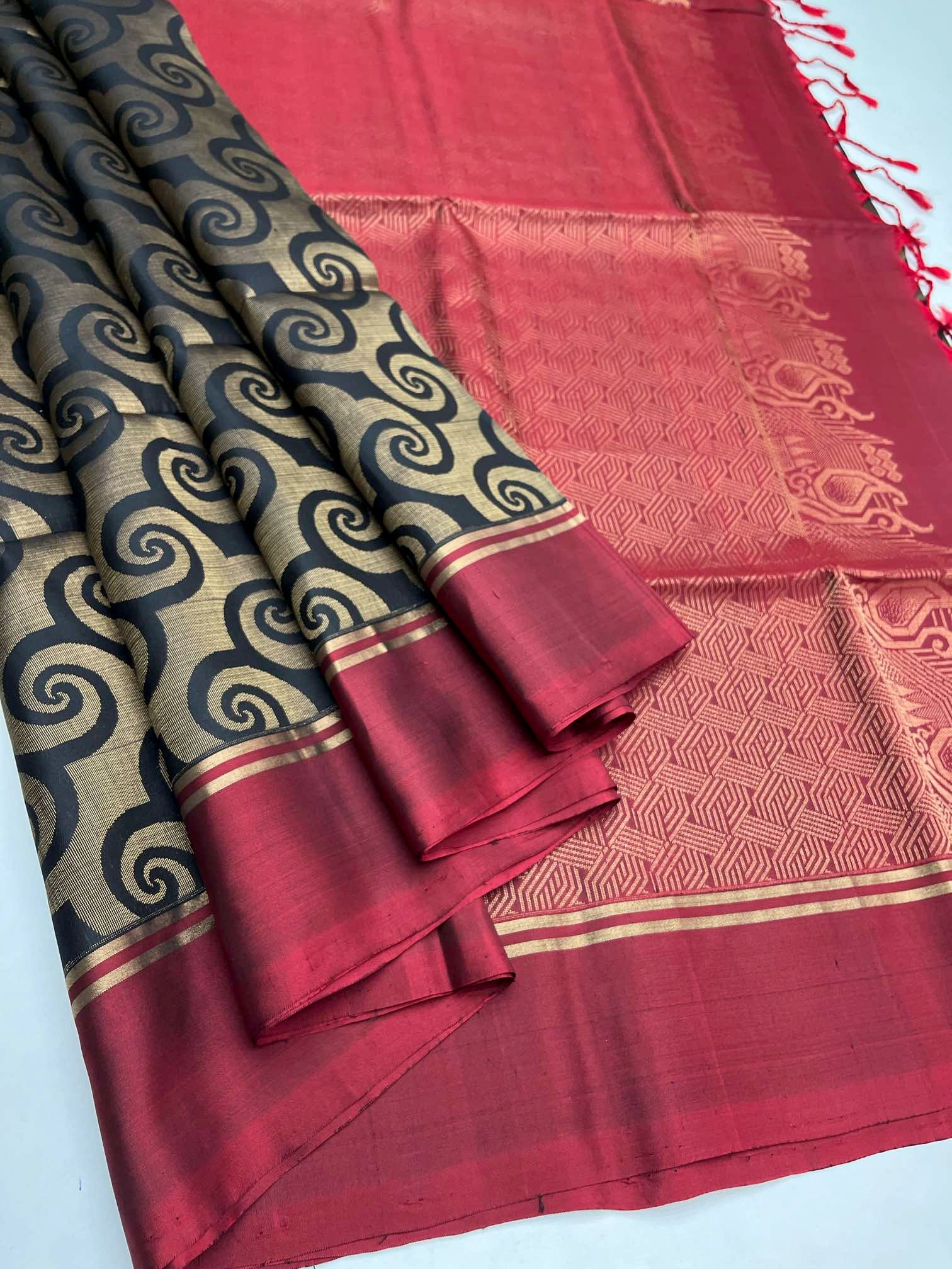 Black with Maroon -  SOFT SILK SAREE