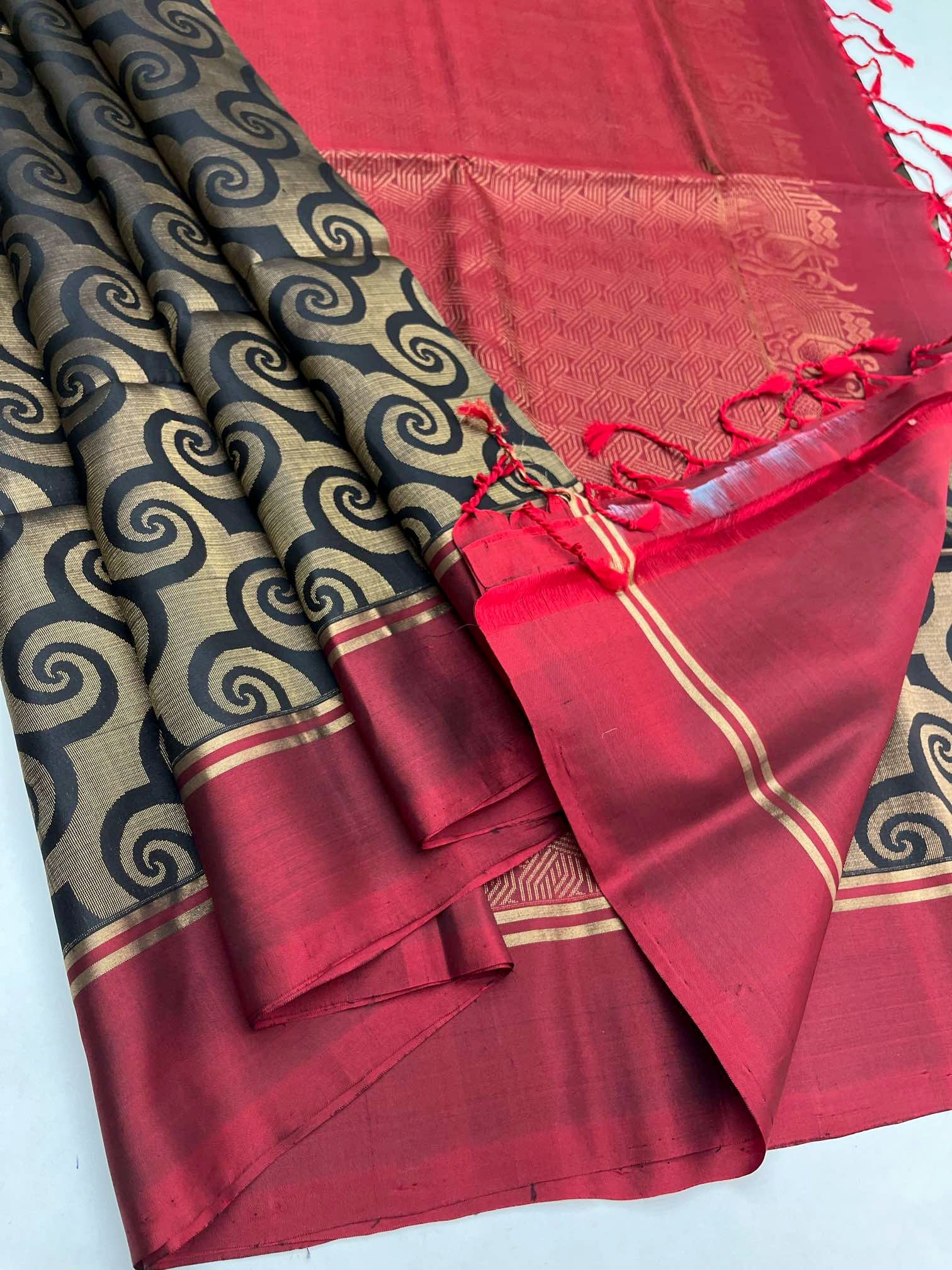 Black with Maroon -  SOFT SILK SAREE